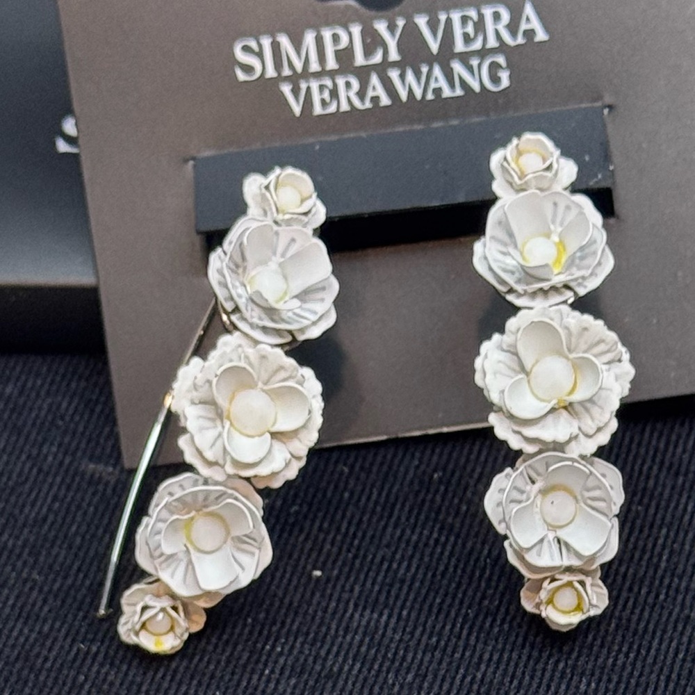 Simply Vera Wang 3D White Flower Earrings 2 inch